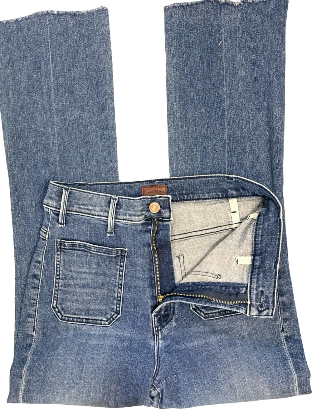 MOTHER Hustler Patch Pocket Ankle Fray Out For The Evening Medium Blue Size 27